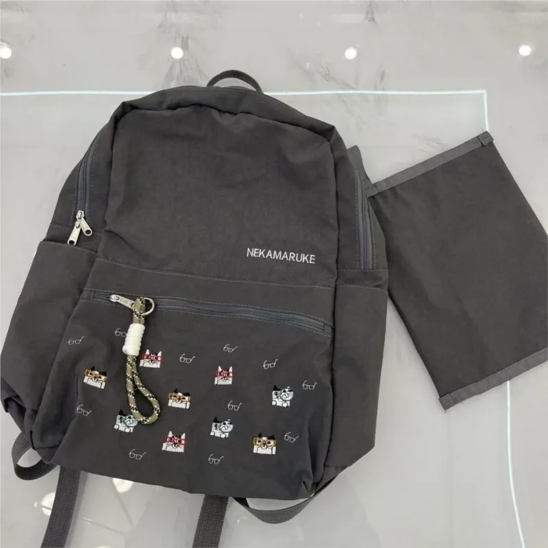 Embroidered Cat Student Backpack Women Japanese Large Capacity Travel Backpack Ladies Lightweight Simple Cute Mochilas Mujer New