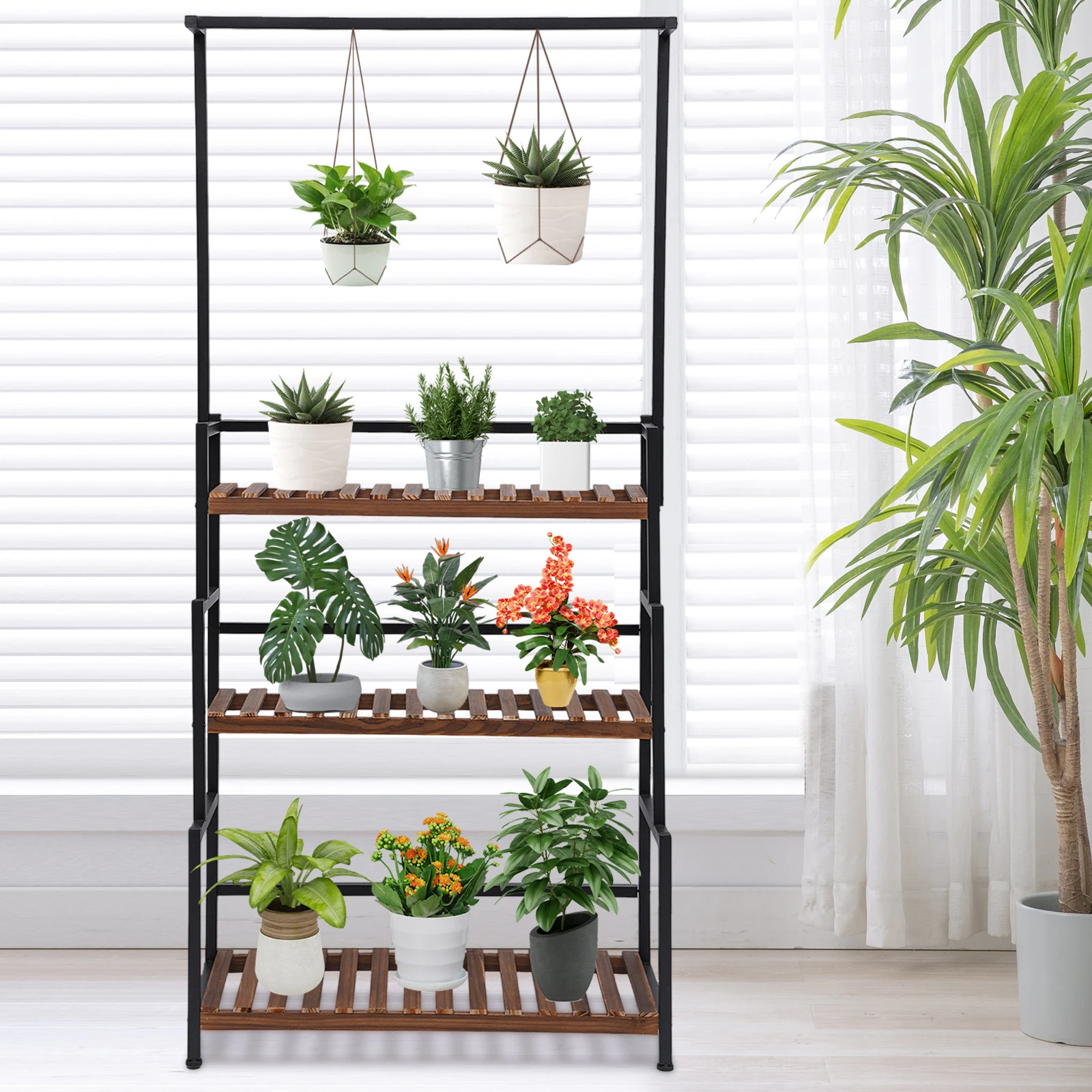 Soporte para plantas de interior y exterior de 3 niveles, organizador de macetas para plantas múltiples, estante colgante para plantas escalonadas