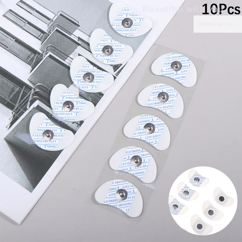 10Pcs Disposable Crescent Shaped Cerebral Circulation Foam Basic Button Pad ECG Cable Connecting Self Adhesive Electrodes Pads