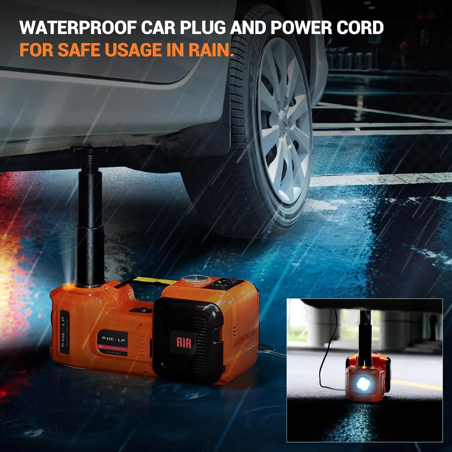 طقم جاك سيارة كهربائي 5 طن 12 فولت هيدروليكي (نطاق الرفع: 6.1 ~ 17.7 بوصة) مع مقبس كهربائي منفاخ لتغيير سيارة SUV Sedan MPV #6