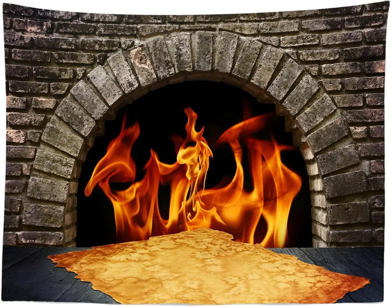 Tapiz de chimenea Vintage, horno de ladrillo, leña ardiente, arte de pared, decoración navideña para celebración de fiesta en casa