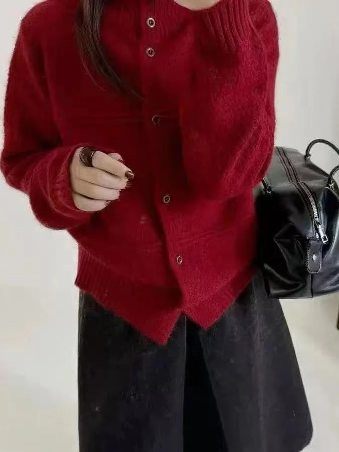 

Осенне-зимний вязаный кардиган с высоким воротом, свободного кроя, с эффектом стройности, из мягкого полиэфирного волокна, с длинными рукавами