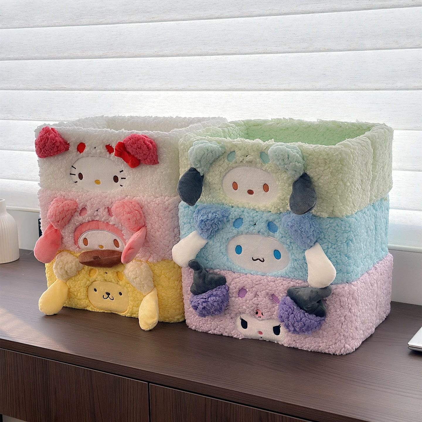 

Sanrio Hello Kitty плюшевый ящик для хранения Pochacco My Melody Kuromi офисный настольный беспорядок сортировочная коробка студенческий ящик для хранения канцелярских принадлежностей
