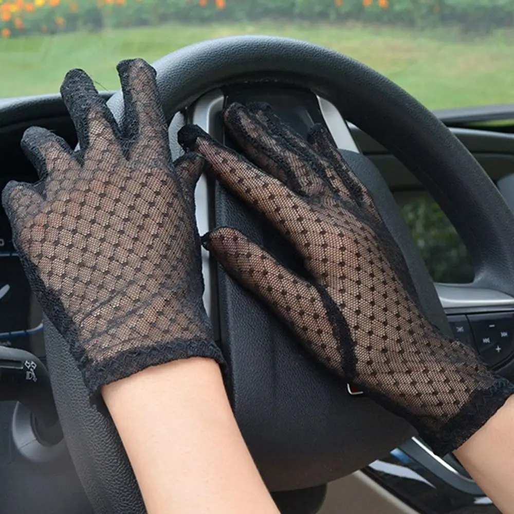 Riding Anti Uv Lattice Mesh Lace Mittens Short Gloves Women Gloves Driving Gloves Finger gloves