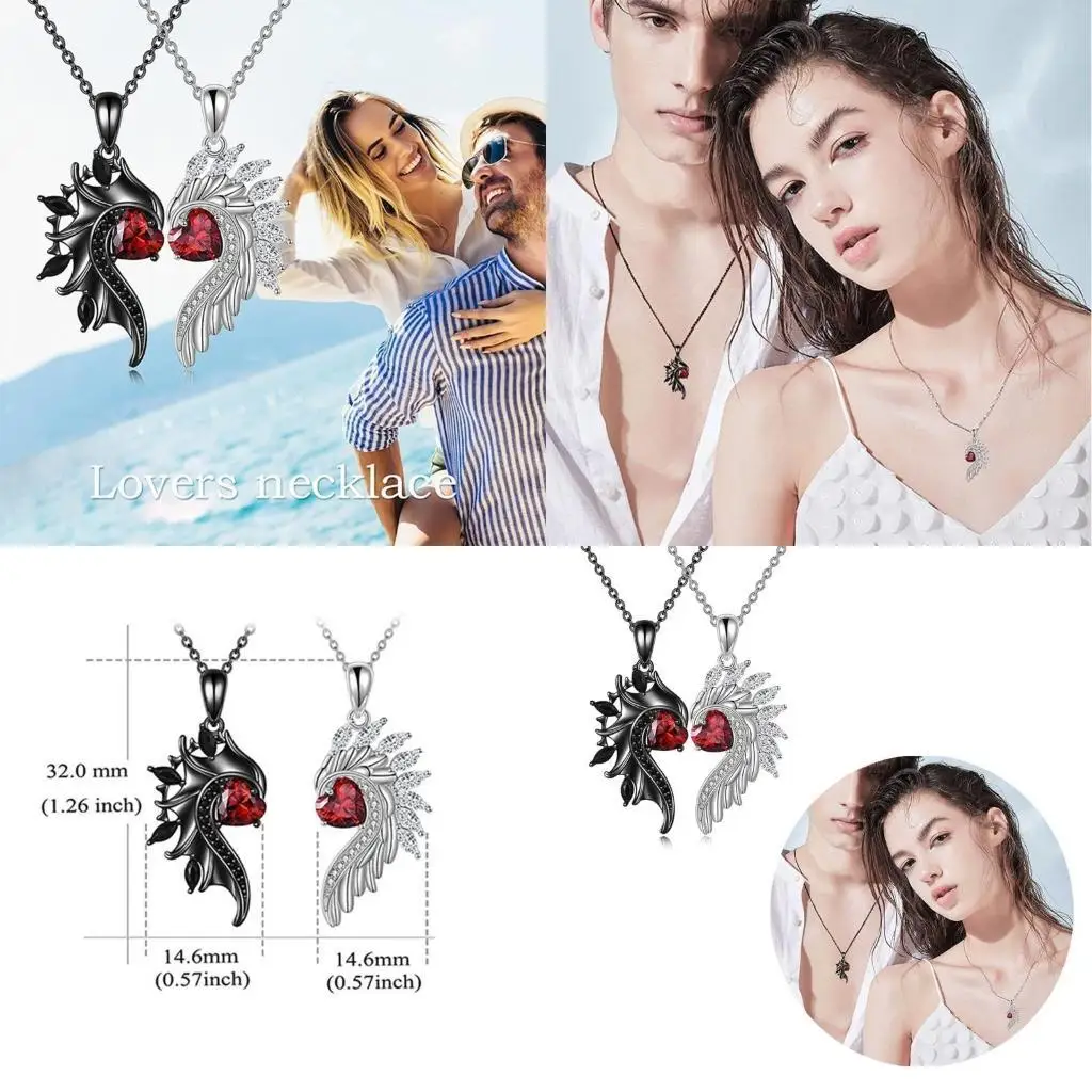 

J78F Ангел Дьявол в форме крыла кулон ожерелья ювелирный сплав материал подарки на день рождения