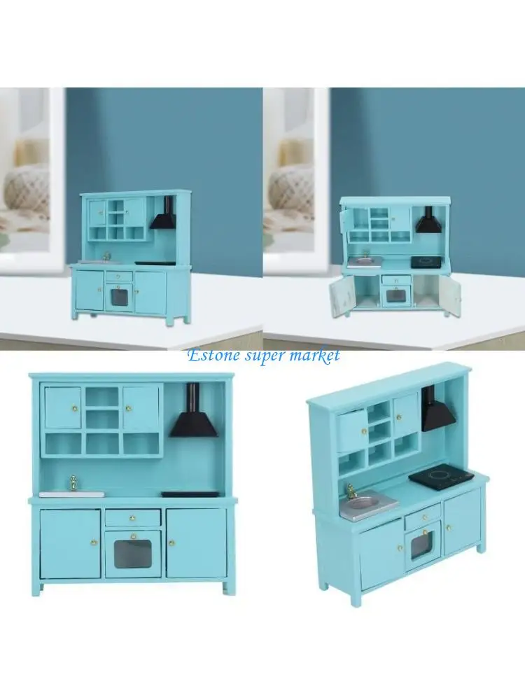 

090B Miniature Kitchen Cabinet Model Doll House Accessories Role Play Furnishings Set