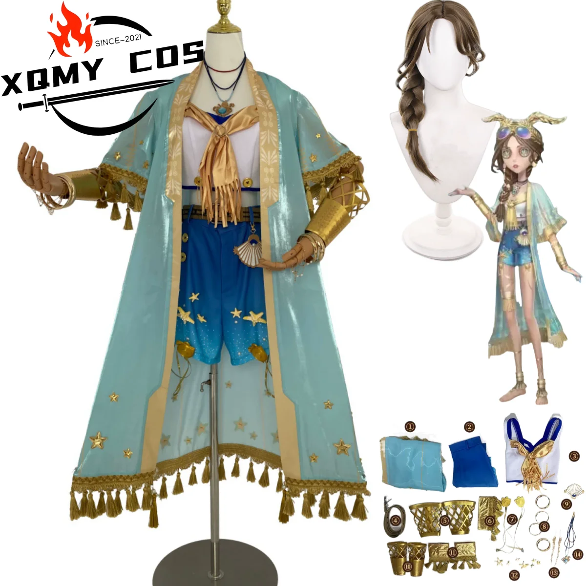 

XQGame Identity VFiona Gilman Priestess Косплей Костюм Honorary Chief Парик Синее Пальто Шаль Шорты Униформа Женская Сексуальная Карнавальная Су