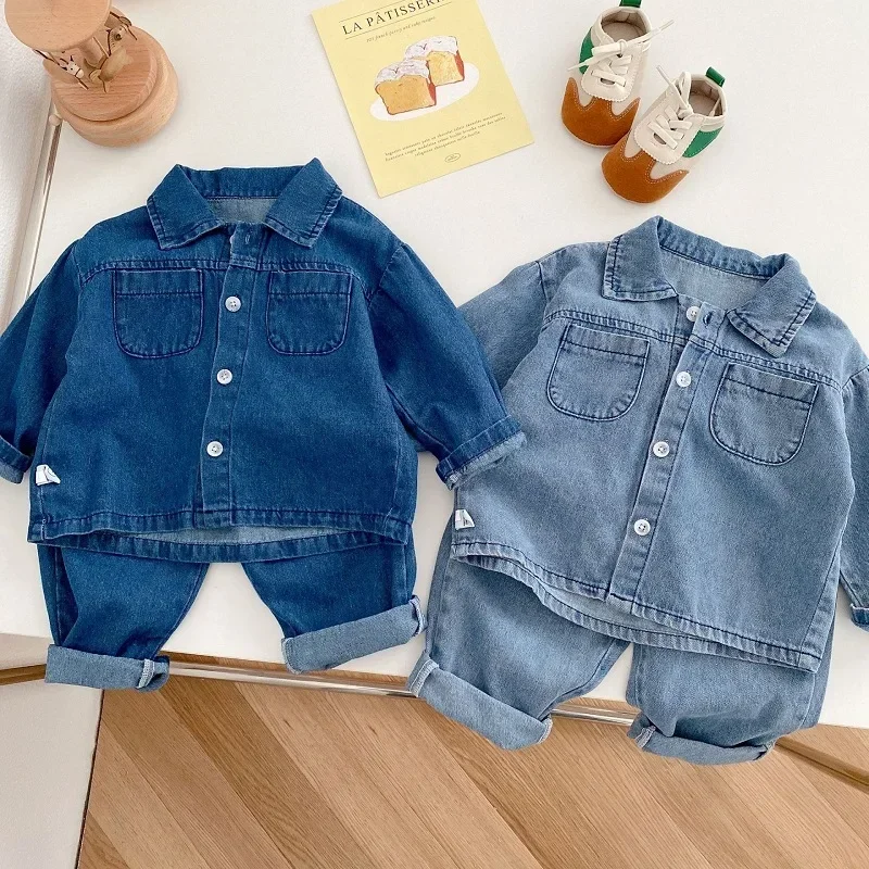 

Fashion Children Boy Denim Clothes Set 0-5Years Toddler Kid Solid Color Long Sleeve Jacket Tops Jeans Bottom 2PCS Autumn Outfits