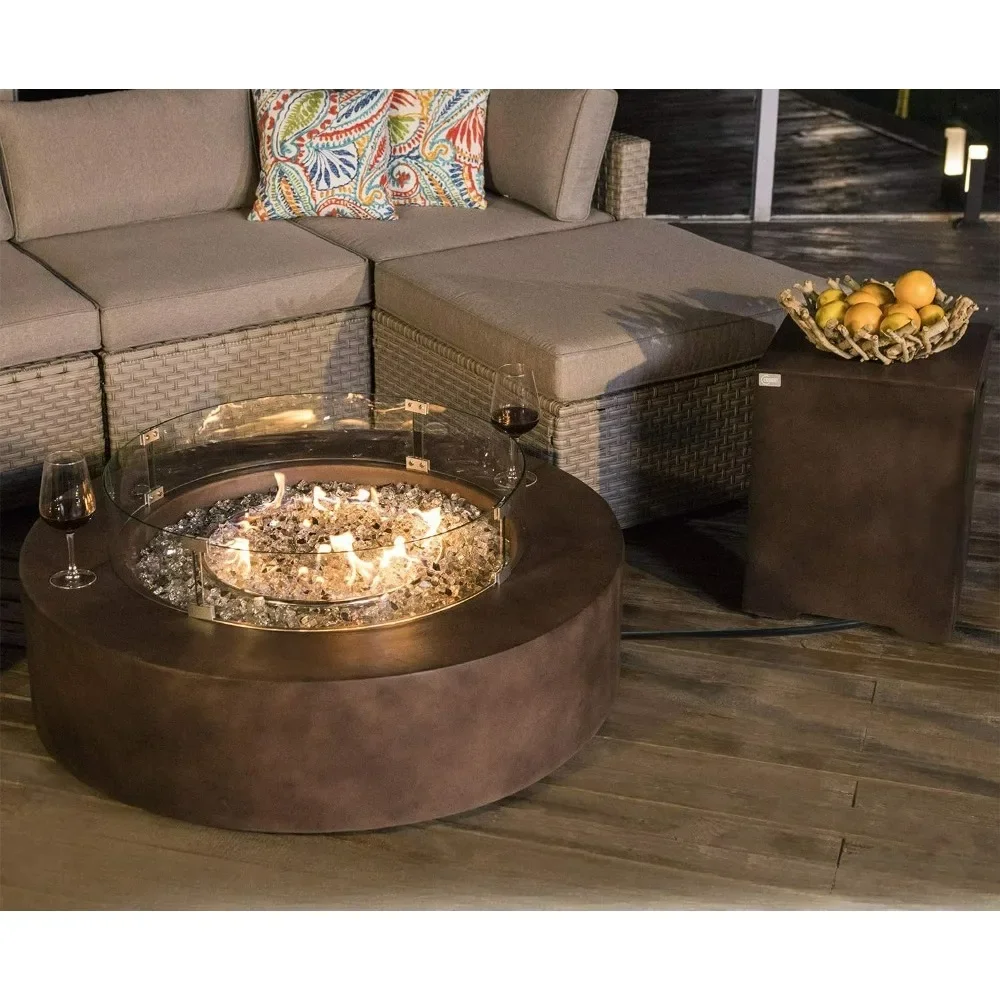 

2-Piece Outdoor Propane Firepit Table Set w Tank Table, 40.5-inch Dark Fire Table 50,000 BTU Bronze Round Base, Tank Side Table