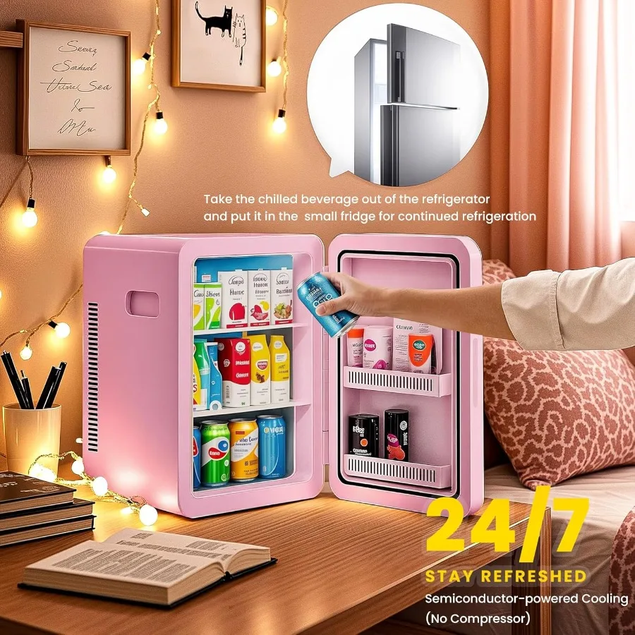 ثلاجة صغيرة 22 لتر/30 علب لغرفة النوم 12 فولت تيار مستمر مبرد محمول وتدفئة مع ثلاجة مدمجة أمامية زجاجية مثالية لمكتب السيارة