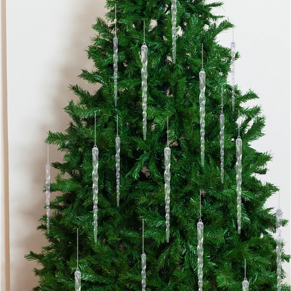 12 pcs Icicle Ornaments Pendant Set with Cord for Hanging Clear Plastic Christmas Tree Decoration for Winter Holiday Use