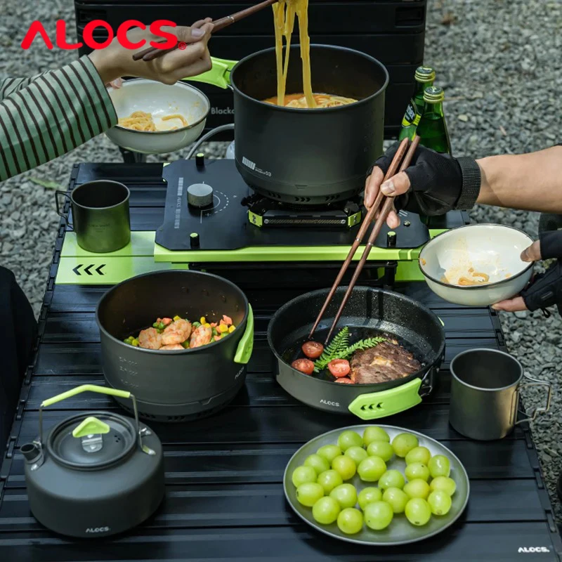 ALOCS CW-C65 pentole da campeggio pentole padella bollitore per acqua Set compatto Mess Kit Gear per zaino da viaggio Picnic lega di alluminio