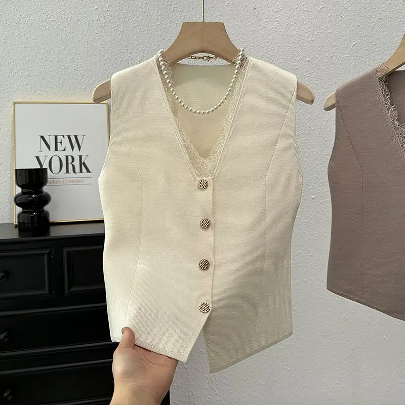 Summer New Korea Style Knitted V-Neck Top for Women with High Elasticity and Versatile Casual Camisole Sexy Sleeveless Vest Z916
