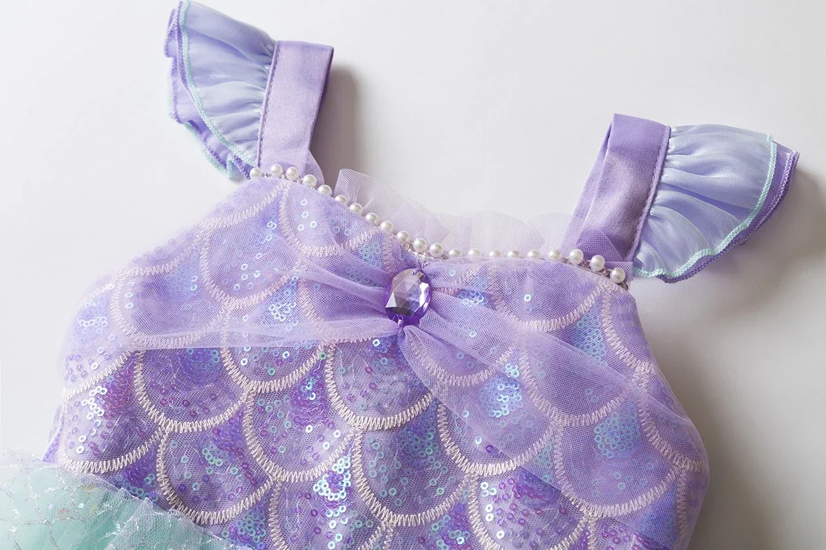 Mädchen Meerjungfrau Prinzessin Kostüm Kleid Lila Grüner Tüllrock Kinder Karneval Geburtstag Halloween Faschingsoutfit – Detail 5