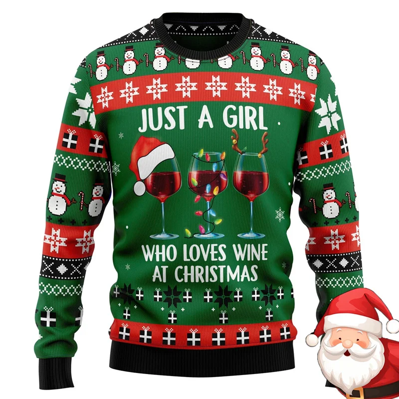 

Festival Viral Red Wine Ugly Sweater For Men Cute Snowman Design Round Neck Pullover Sweatshirt Party Casual Xmas Sweaters 2026