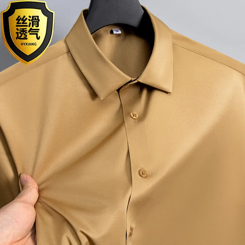 6XL men\'s long sleeve shirt Spring and Autumn ice silk formal high quality business casual large size free wear breathable