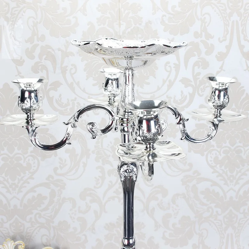 Tall Silver Plated Zinc Alloy Candlestick European StylePremium FurnishingCraft Wedding Romantic Dining Table Display Decoration