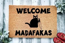 Dark Cat Welcome Madafakas Full Print Doormat, Fun Home Decor, Kitchen, Bathroom Decor, Give People Fun Gifts, Fast Shipping