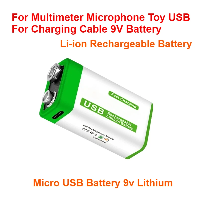 

For Multimeter Microphone Toy USB Charging Cable 9V Battery 12800mAh Li-ion Rechargeable Battery Micro USB Battery 9v Lithium