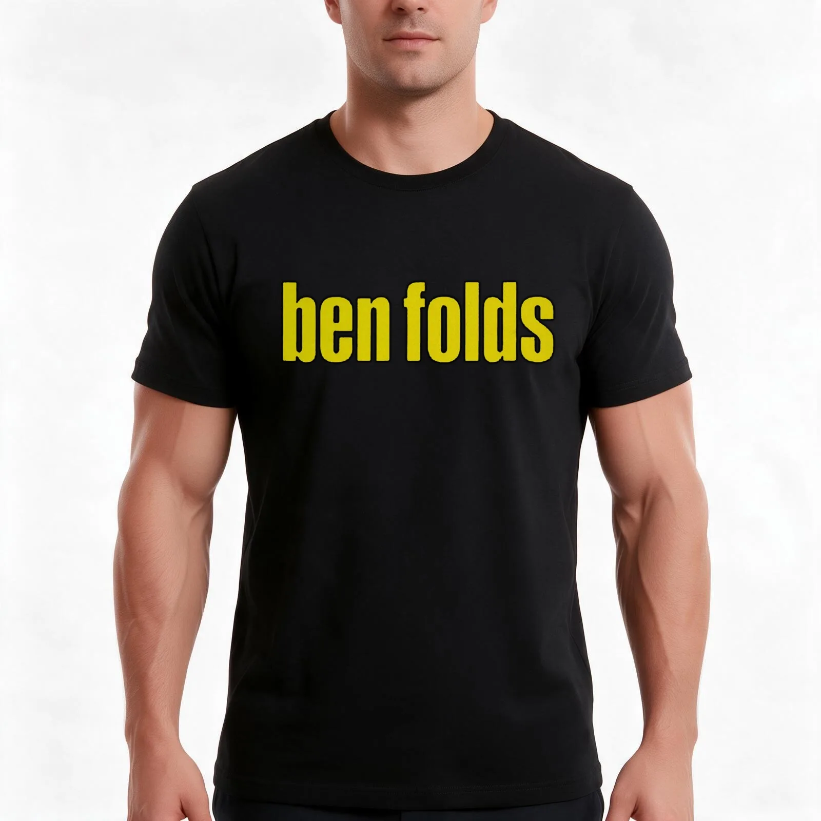 Folds ben logo cover T-Shirt, Summer Casual Cotton Tee, Oversized Streetwear Tops, Vintage Graphic Print, Loose Fit Short Sleeve