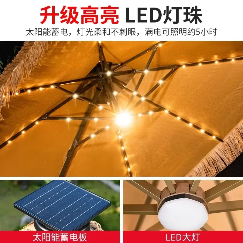 Mojia Outdoor Solar Parasol with LED Lights Large Garden Umbrella Day and Night Use Roman Style for Patio Stall