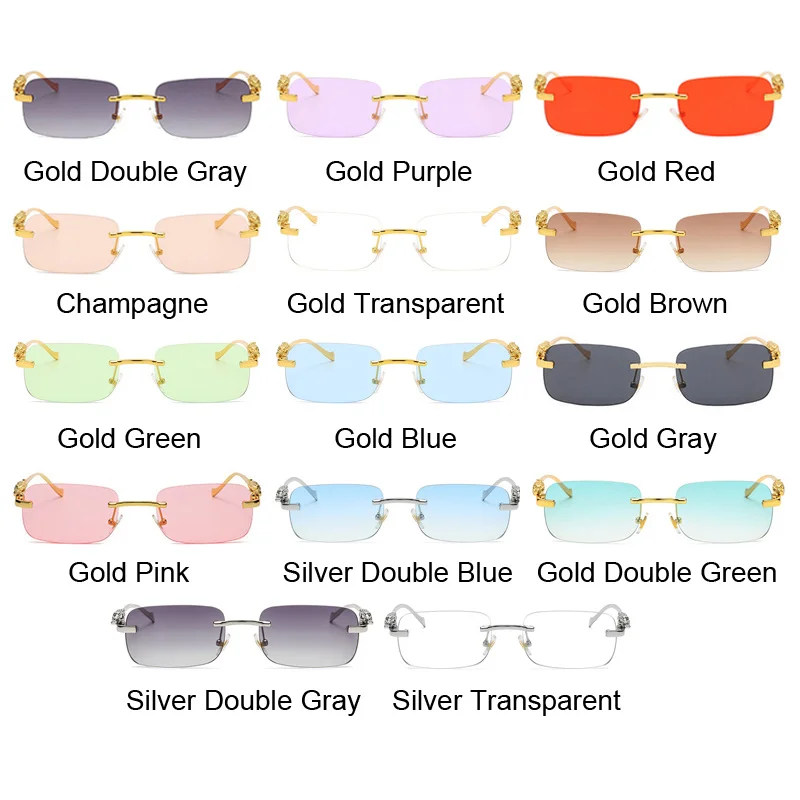 Luxury Rimless Square Sunglasses Man Woman Brand Designer Fashion Gradient Metal Leopard Retro Shades Rectangle Sun Glasses