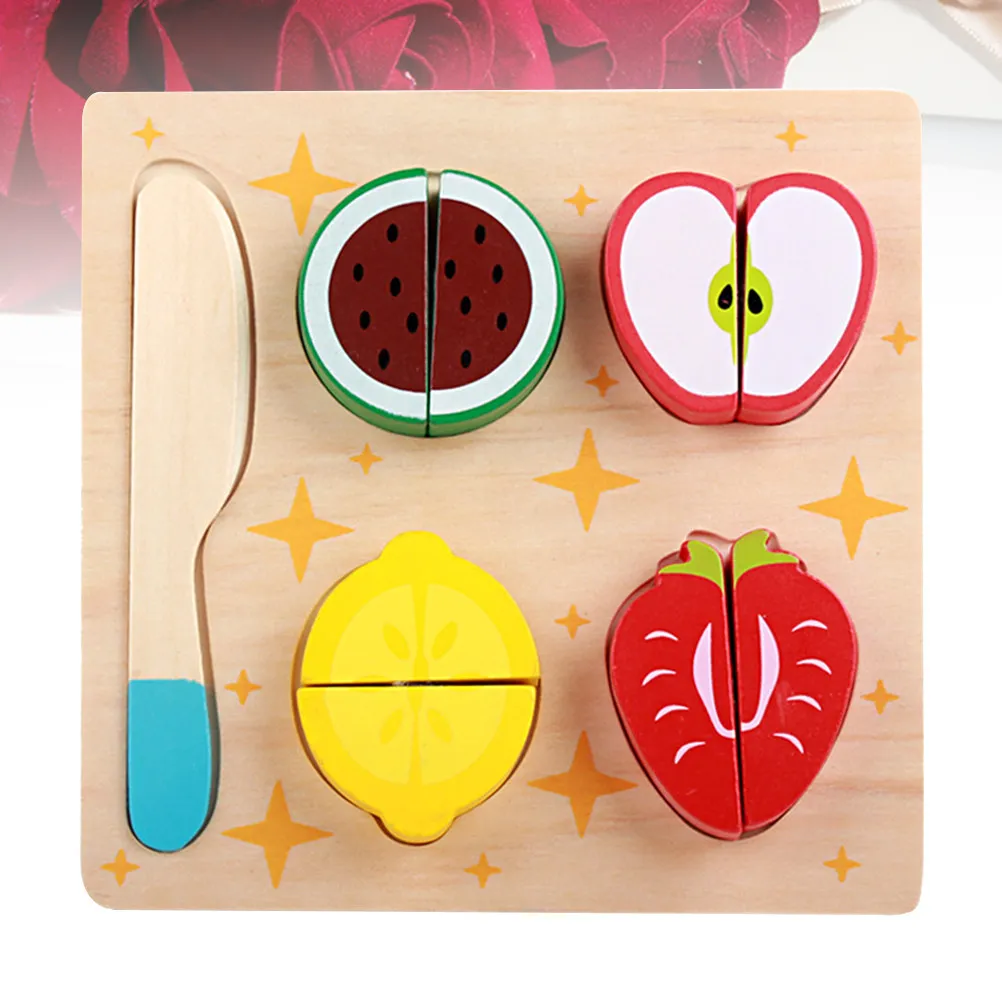 1Set Wooden Cutting Fruit Bright Realistic Kitchen Play Puzzle Set Fruit Educational Motor Skills Hand Eye