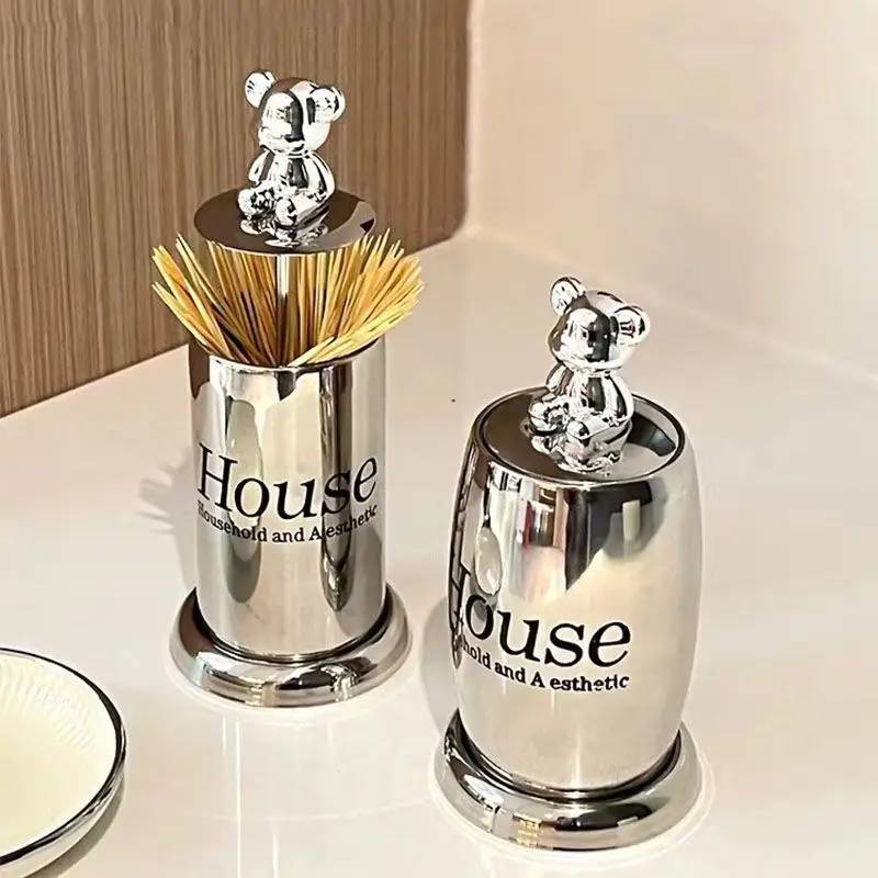 Stainless Steel Toothpick Holder Creative Press Type Toothpick Cartridge Automatic Ejection Cartoon Design Toothpick Can ZD216