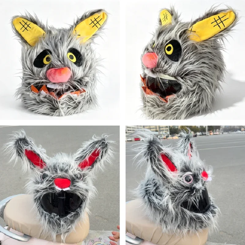 Cartoon Plush Helmet Cover for Motorcycle Full Face Helmet, Soft Warm Protector for Outdoor Riding, Personalized Decoration
