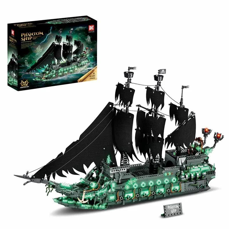 1994PCS 캐리비안 플라잉 더치맨 해적선 빌딩 블록 조명과 크리 에이 티브 영화 요트 모델 DIY 장난감 키즈 선물
