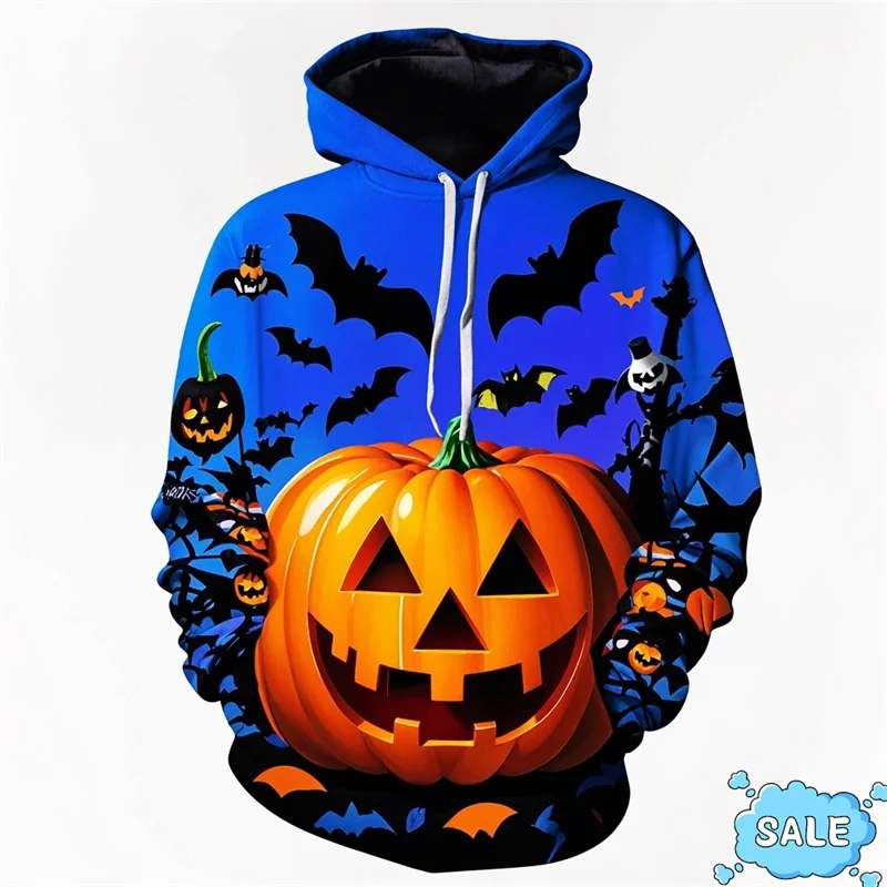 Harajuku 3D Halloween Day Printed Hoodies All Saints' Day Pumpkins Graphic Hooded Sweatshirts Men Fashion Funny Pullovers Hoodie