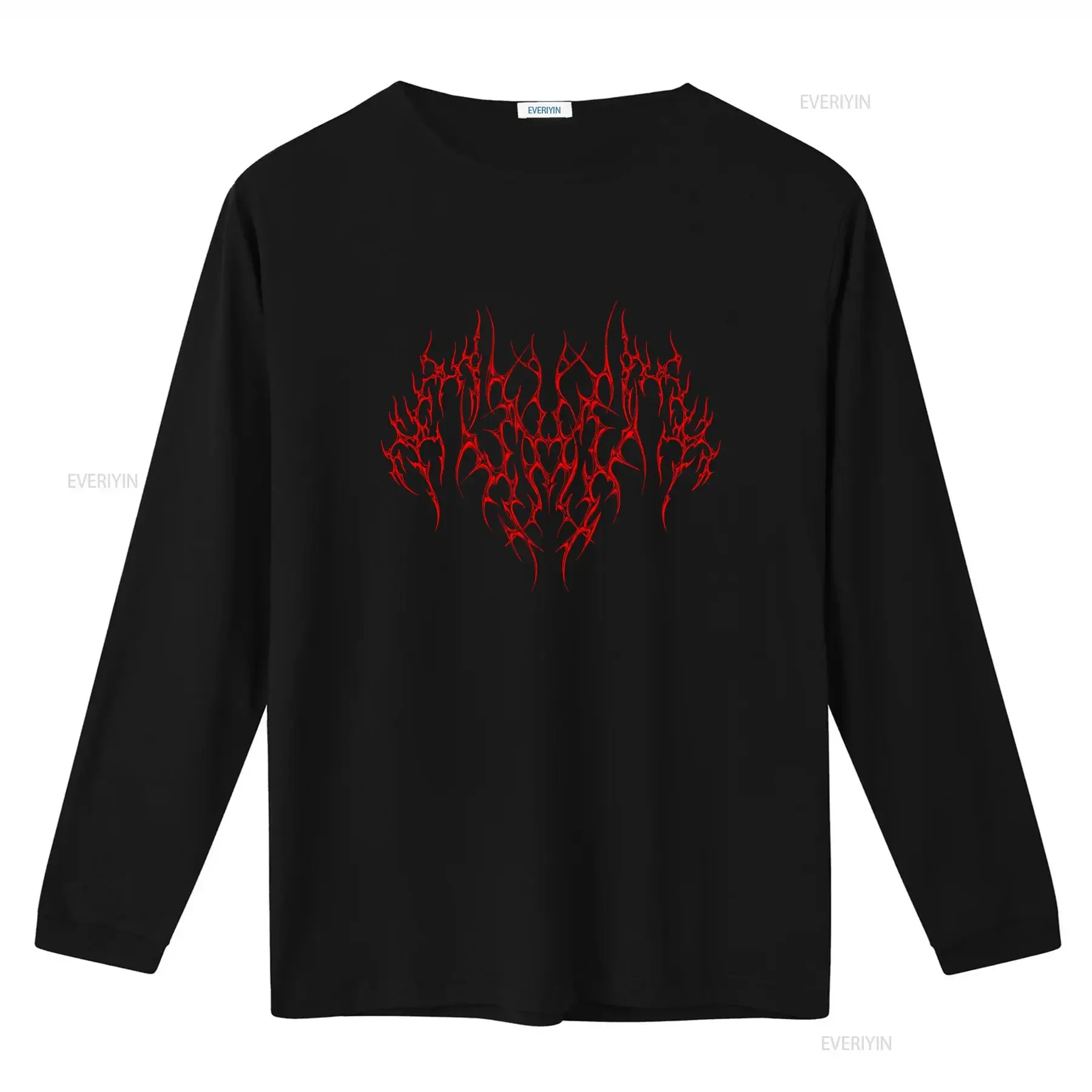 Cyber Sigilism Style Gothic Tatto T Shirt with Red Flame like Print vintage Washed streetwear Stretched Stylish