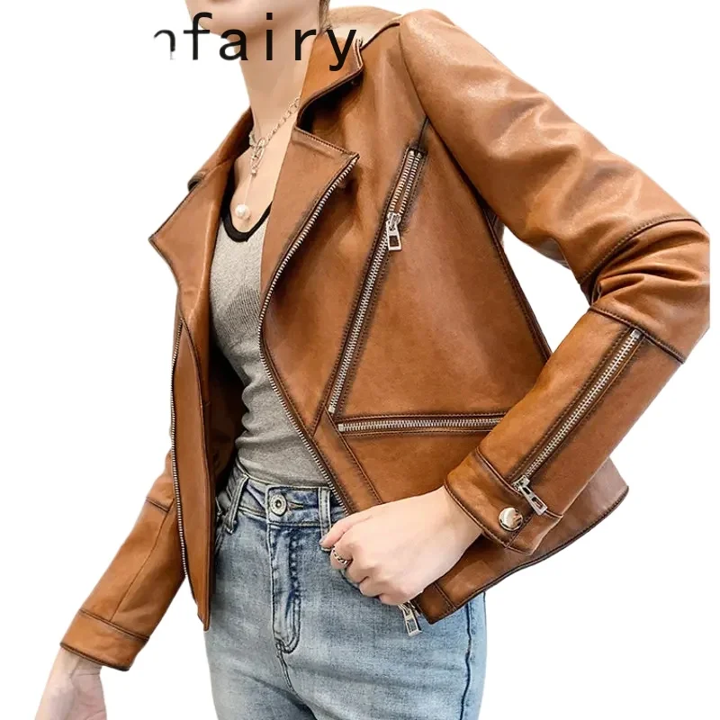 Giacca in vera pelle da donna 2024 primavera autunno giacche in vera pelle di pecora donna cappotto corto in pelle cappotti da motociclista sottili da donna