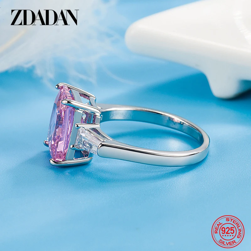 ZDADAN 925 Silber Platz Rosa Zirkon Ring Für Frauen Mode Hochzeit Schmuck