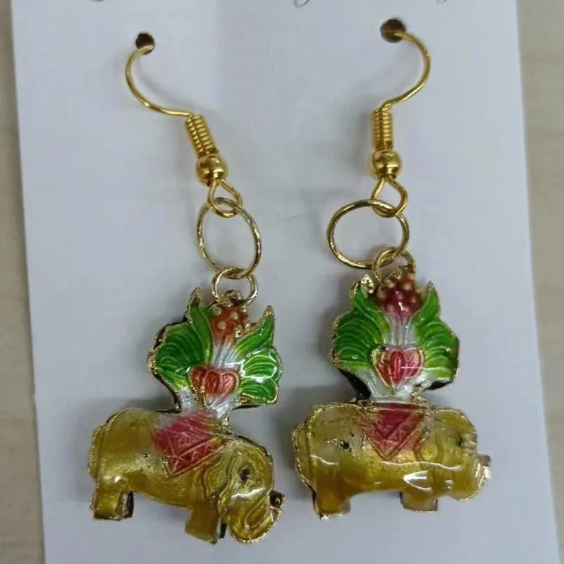 

10pcs Cute Cloisonne Enamel Lucky Elephant Earrings Wholesale Chinese Traditional Handcraft Colorful Animal Earrings Women