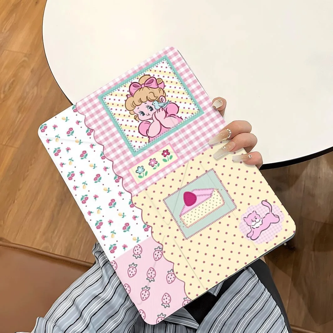 Cartoon Girl Pen Slot Tablet Case For Mini7 6 iPad Pro 2024 2022 2021 2020 2019 2018 2017 11 10 9 8 7 6 5 Air7 6 5 4 3 2 1 Cover