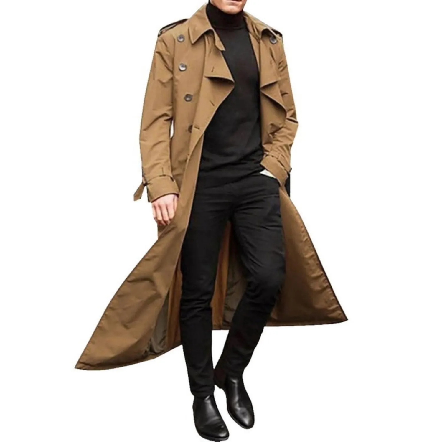 

Extended Length Men's Windbreaker Loose Fit Outerwear Classic Sle Single Button Closure Long Coat Trendy Autumn Wear