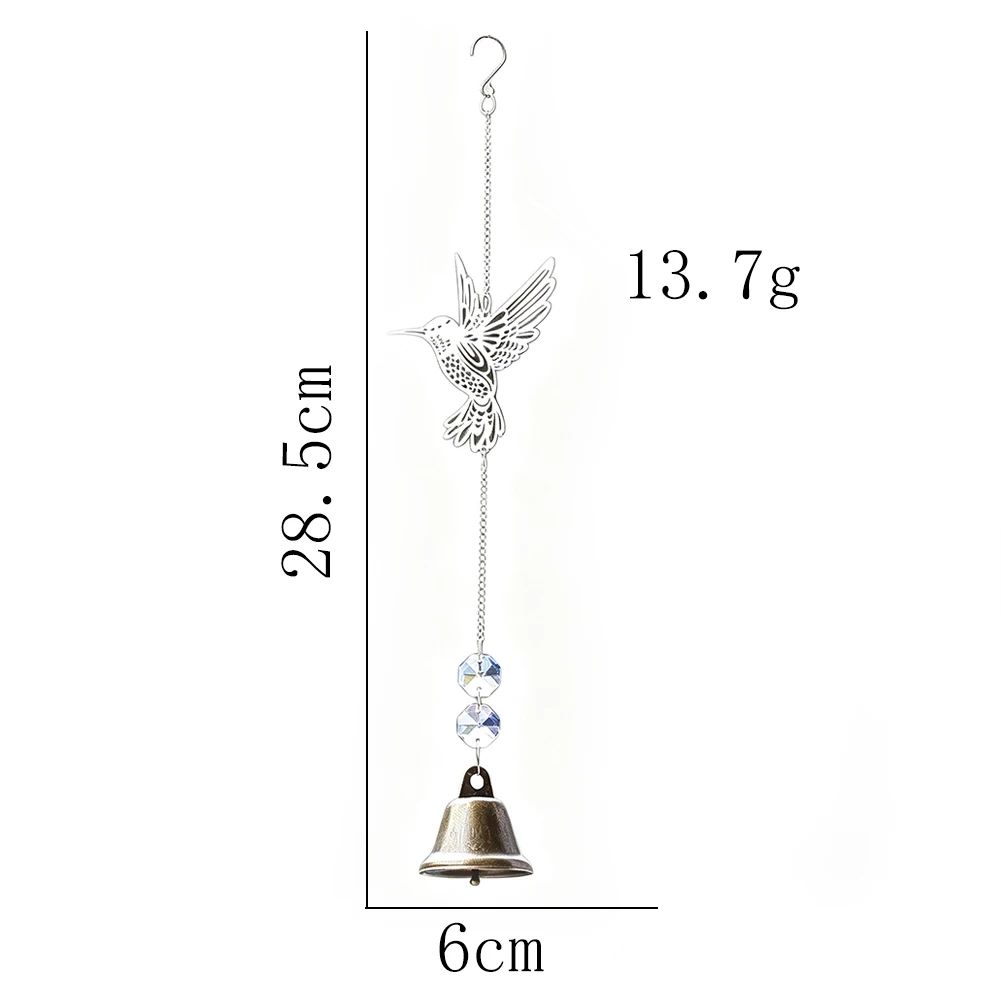 Crystal Hummingbird Wind Chime Suncatcher Metal Bird Pendant Garden Window Hanging Ornament Antique Bronze Bell Prism Decor Gift