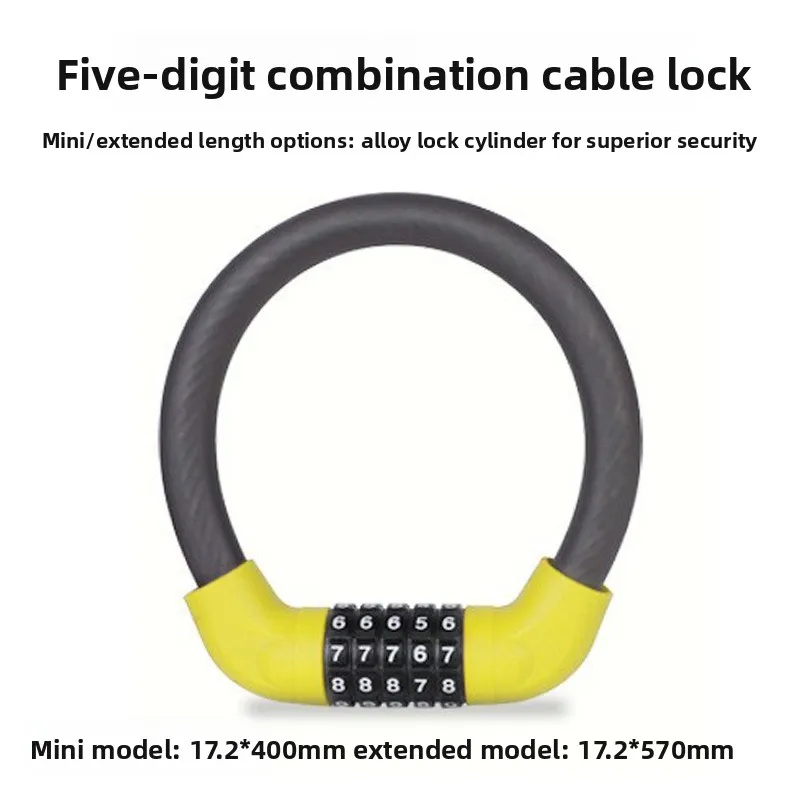 Bicycle Anti-theft Wire Lock Five-digit Password Electric Motorcycle Bold Anti-shear Bicycle Lock Riding Accessories