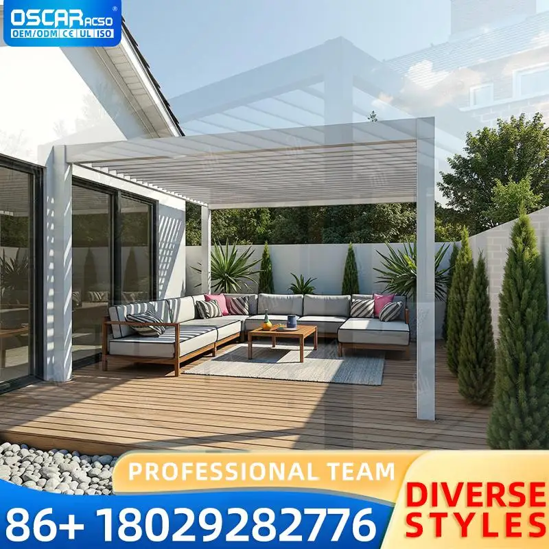 

EcoFriendly Motorized Aluminum Pergola Kit Customizable Electric Gazebo Wood Plastic Alloy for Easy DIY Installation Suitable fo