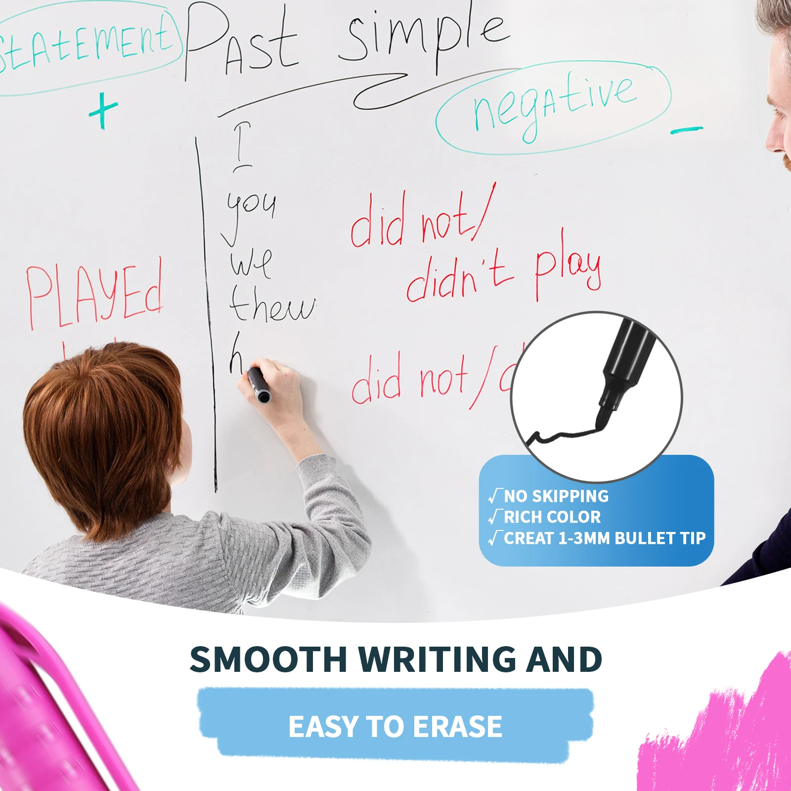 Lekreo WP128AS 8 ألوان علامات المسح الجاف للسبورات البيضاء، طرف الإزميل، رائحة منخفضة، ألوان متنوعة