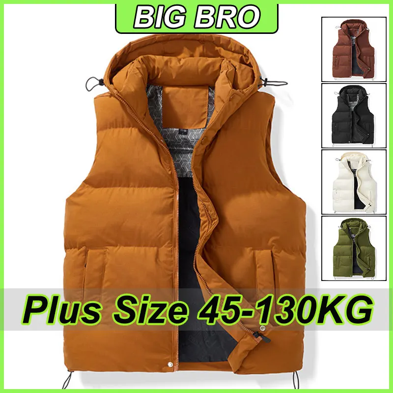 

Plus Size 8xl 7xl 6xl Men's Vest Jacket Winter Waterproof Warm Sleeveless Coat Hooded Casual Vest Male Autumn Thicken Waistcoat