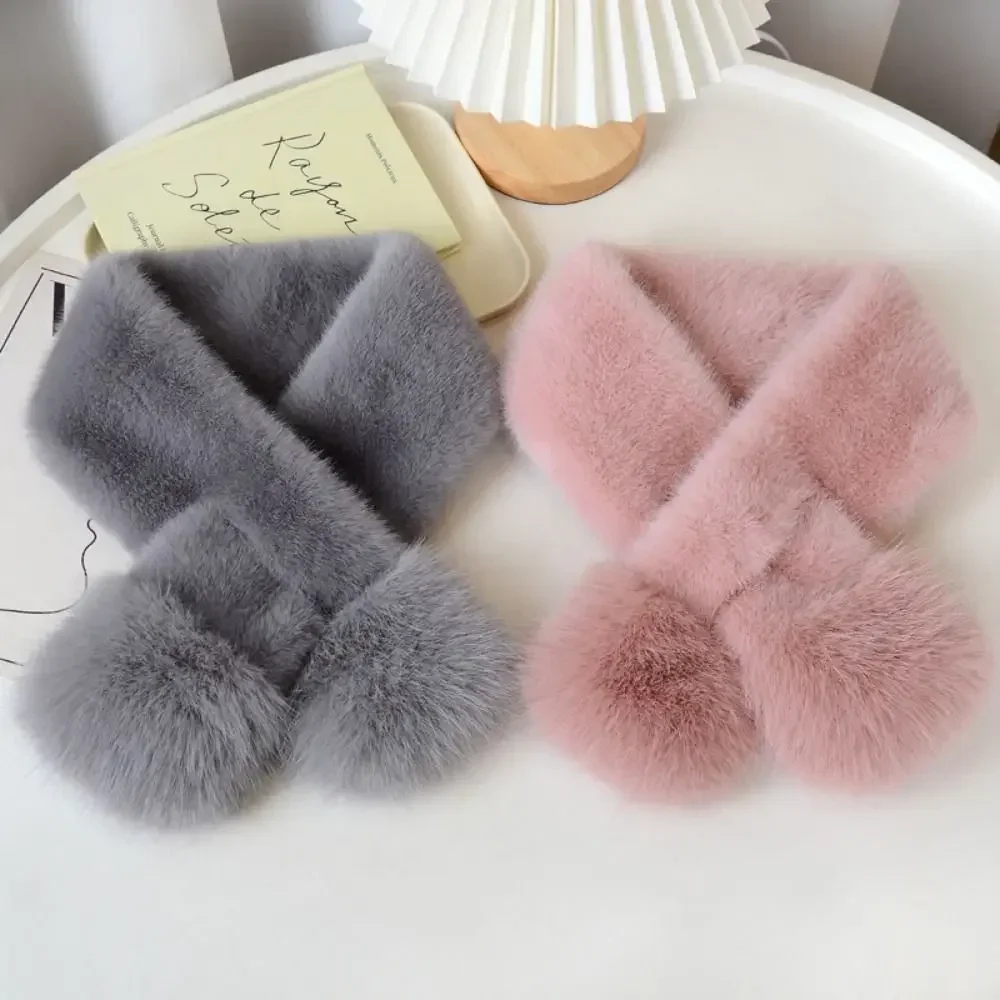 

Милый однотонный корейский зимний шарф из искусственного меха норки, мягкий женский шарф для девочек, мягкий теплый шарф для шеи, Рождественский подарок