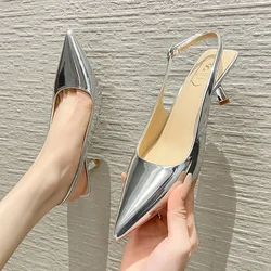 Women's Shoes 2024 New Slingbacks Women's High Heels Fashion Dress Sandals Women Buckle Strap Pointed Toe Thin Heels Sandals