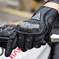 Breathable Leather Motorcycle Gloves Touchscreen Full Finger Seasons Gloves with Carbon Fiber Hard Knuckle Anti-fall Protect