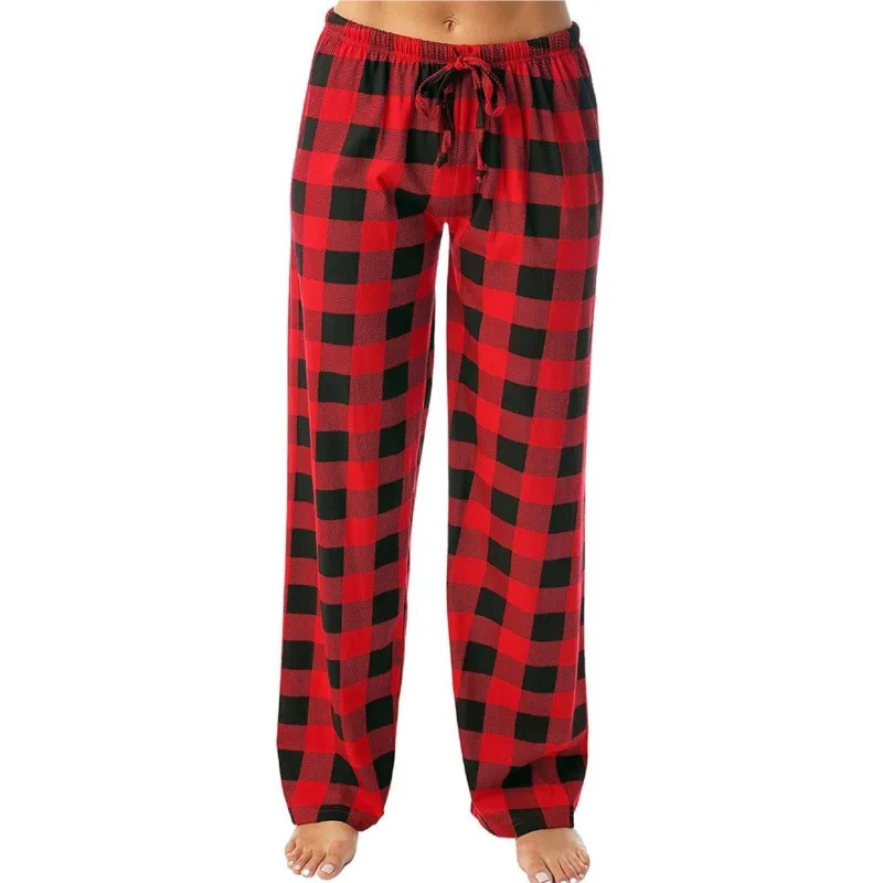 Women Christmas Pajama Pants Autumn Winter Red Black Plaid Printed Pants Straight Casual  Pants Clothing Streetwear Trousers