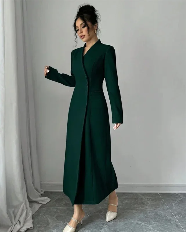 CustomizedHigh Quality Simple Jersey Button A-line V-neck Midi Dresses Bespoke Occasion Dresses Modern Style Sizes Available