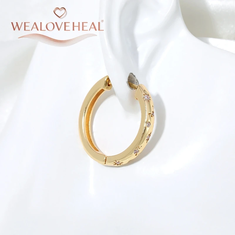 Vintage Sunburst Star Huggie Ohrringe für Damen, 18K vergoldetes Messing, Zirkonia, Creolen für den täglichen Gebrauch, Schmuck, Valentinstag- und Geburtstagsgeschenk – Detail 20