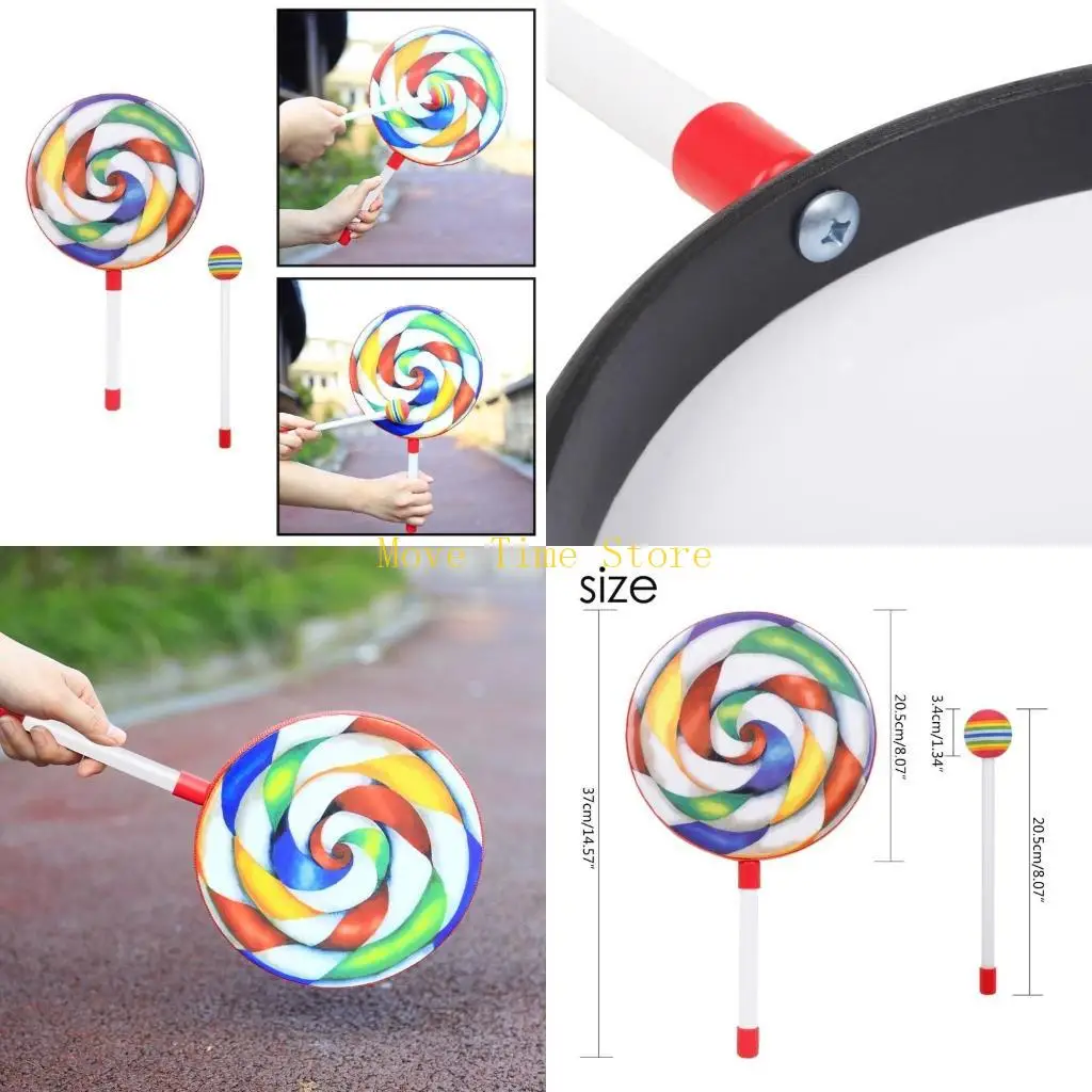 92ME Soft Lollipop Shaped Drum Kids Hand Drum with Foam-Head Percussion Drumstick