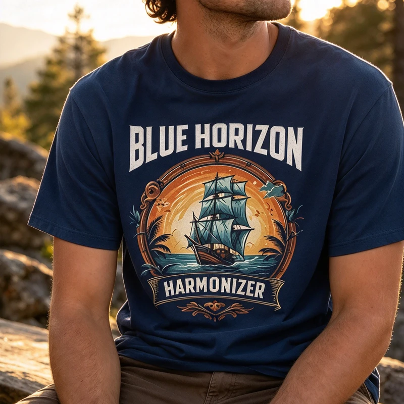 Vintage Ocean Sailboat Graphic T Shirt Men Blue Horizon Harmonizer Sea Adventure Tee Present Harajuku Y2k Top